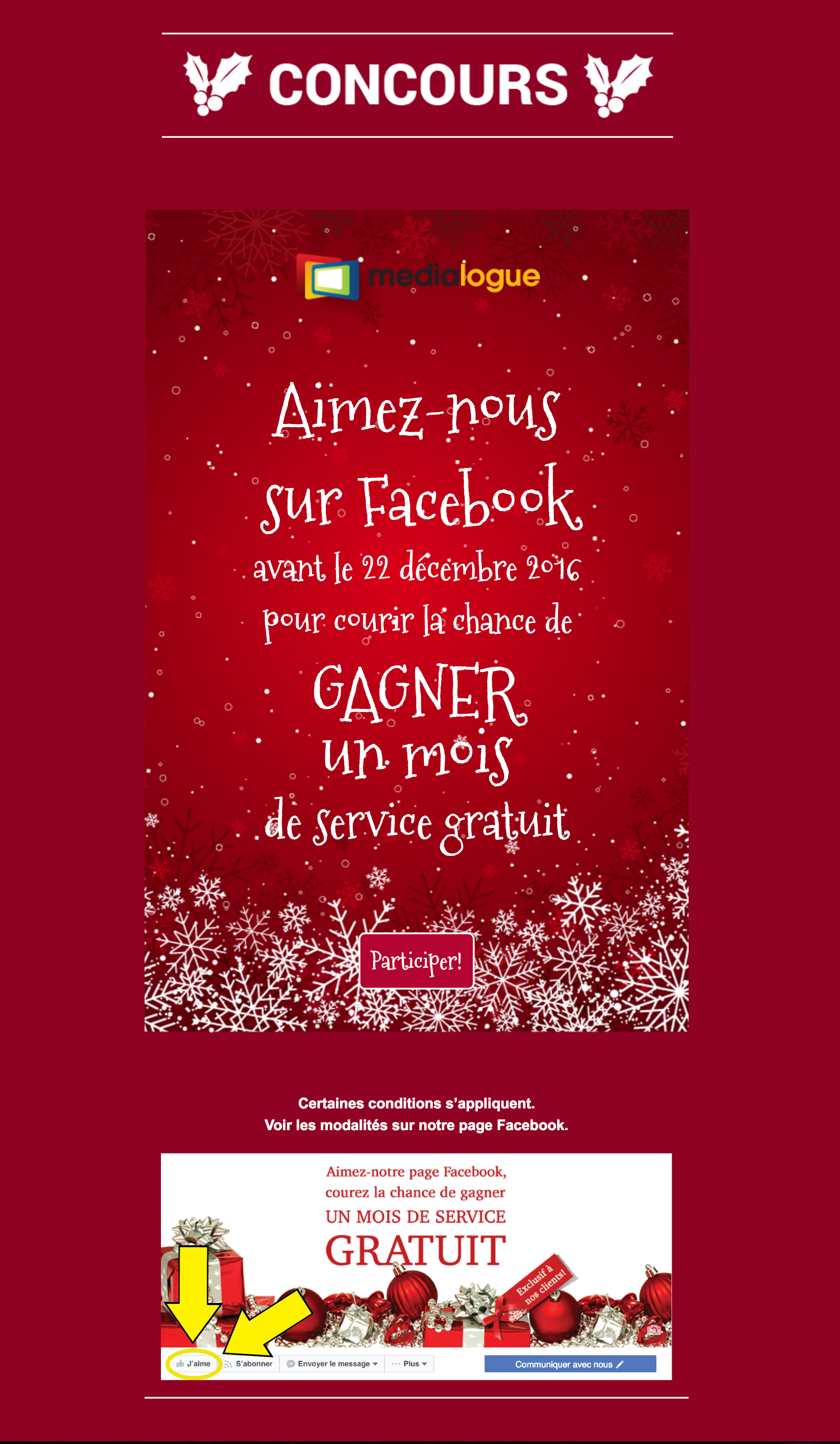 infolettre du concours Facebook de Medialogue - Medialogue