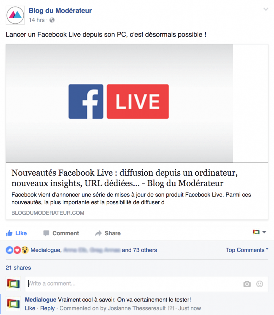 Marketing de commentaires - Page Facebook de MOZ