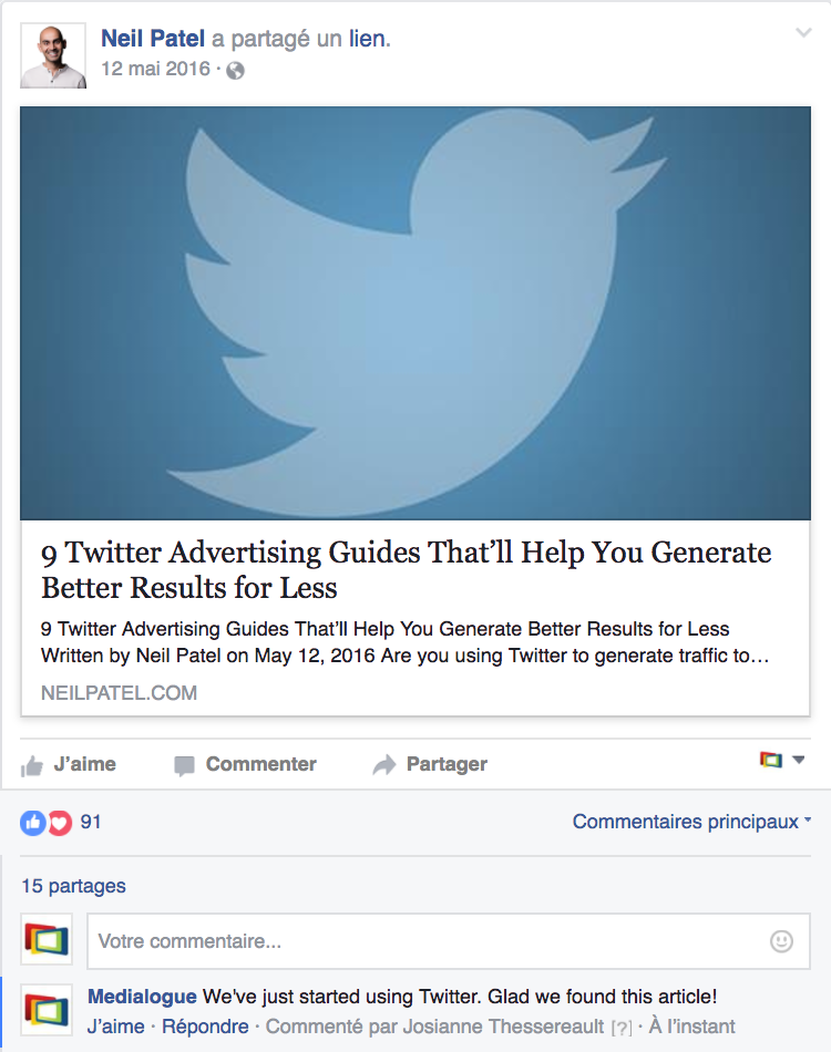 Promotion d'une page Facebook d'entreprise