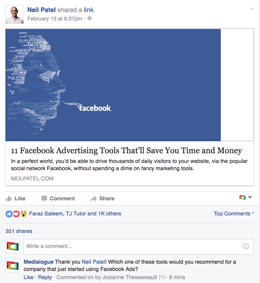 Promotion d'une d'entreprise sur Facebook - Medialogue