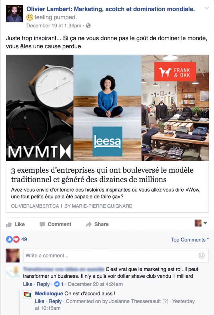 Marketing web et Facebook : Capture d'écran d'interaction - Facebook (Olivier Lambert) Marketing web et Facebook : Capture d'écran d'interaction - Facebook (Olivier Lambert)